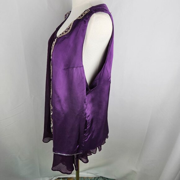 NEW Iman Top 1X Purple Cami Sheer With Attached Cardigan Embellished Sequin - Picture 7 of 14